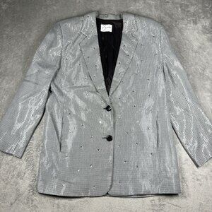 Vintage Club Zodiac Blazer M-L Rhinestone Houndstooth Jacket 80s Glam Made USA